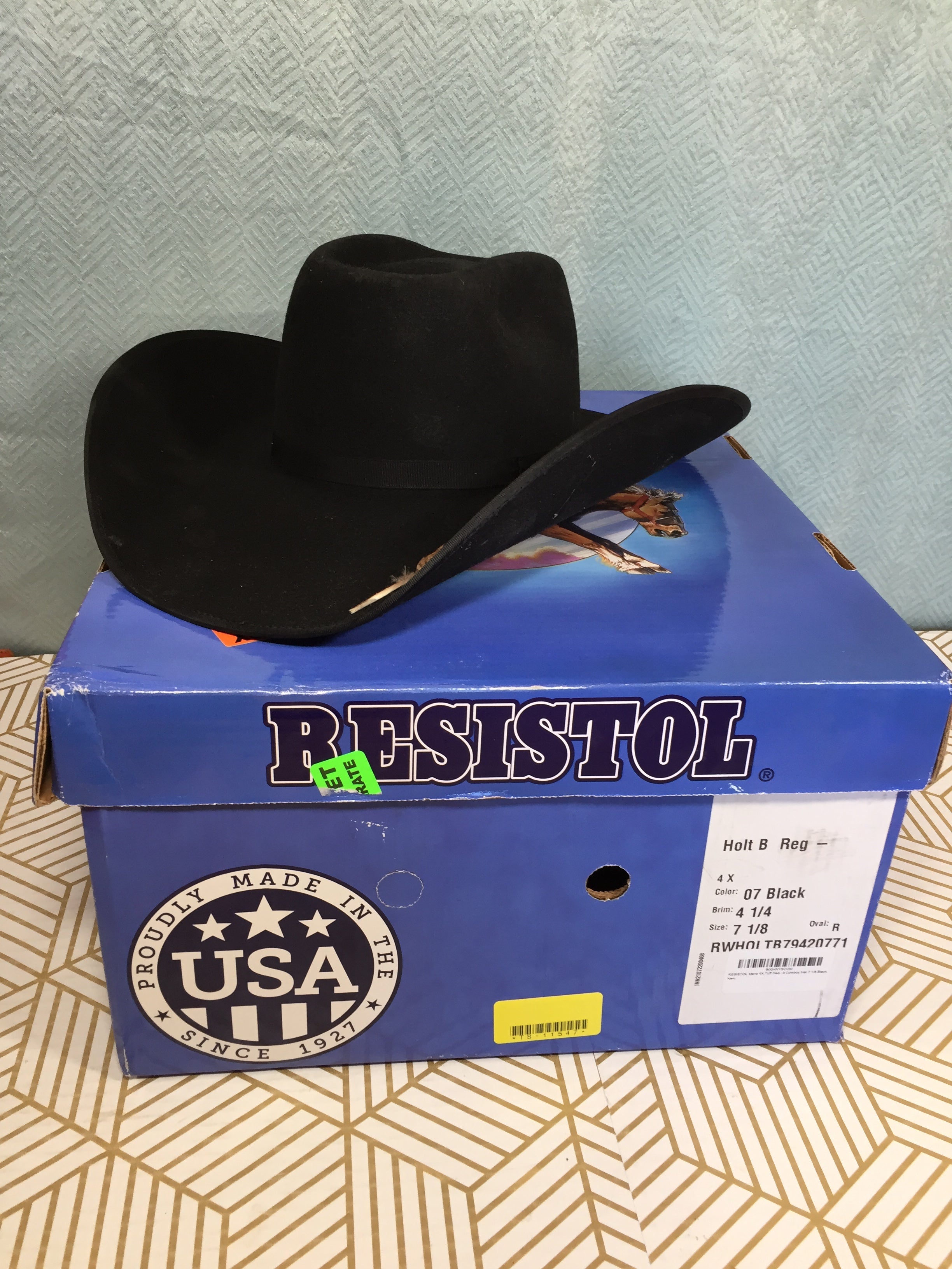 RESISTOL Men's 4X Tuff Hedeman Holt B Black Felt Cowboy Hat Size 7 1/8 (7847909490926)